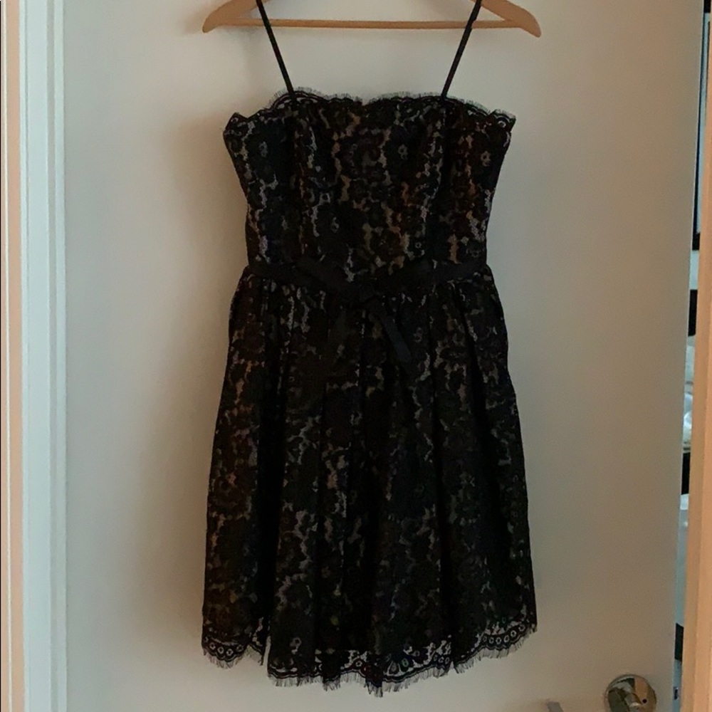 strapless black lace dress